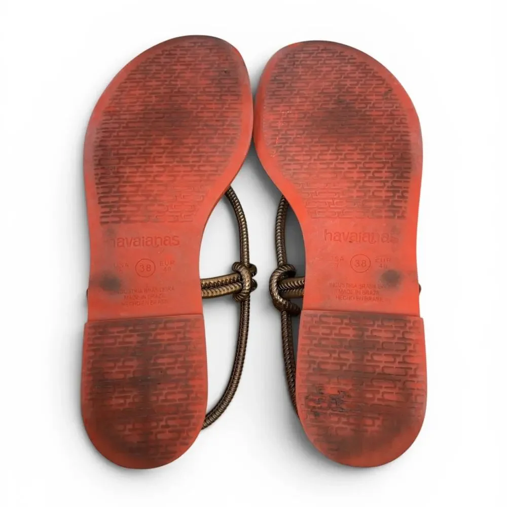Havaianas Una Acai Cord Strap Slingback Sandals Beach Bronze Orange Sole Sz 9